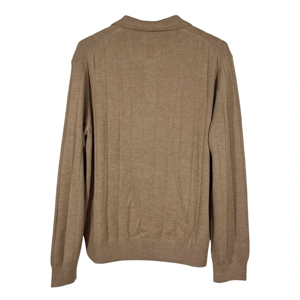 Banana Republic 100% Merino Wool Johnny Collar Sweater Mens L Brown Ribbed Knit